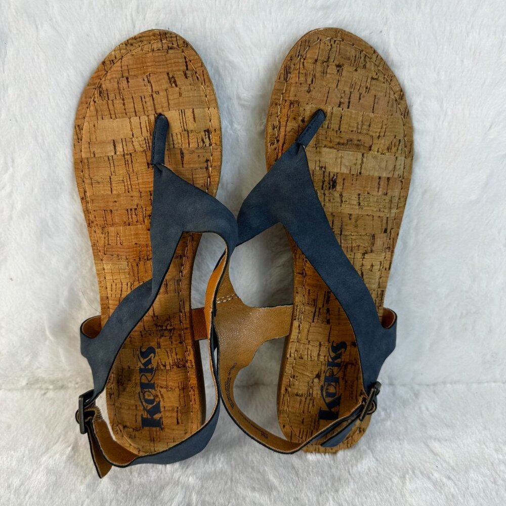 Korks Skyler Womens Blue Suede Thong Sandals Size 8M Cork Footbed sling back
